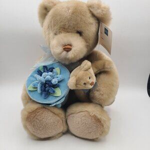 GUND Plush Bear Holding Baby Bear & Blue Flowers Box That Opens
